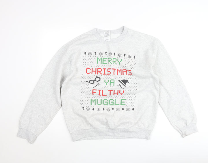 Gildan Women's Grey Christmas Sweatshirt Medium Filthy Muggle Print