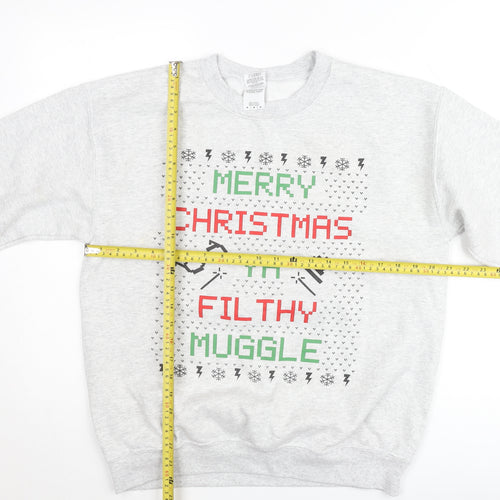 Gildan Women's Grey Christmas Sweatshirt Medium Filthy Muggle Print