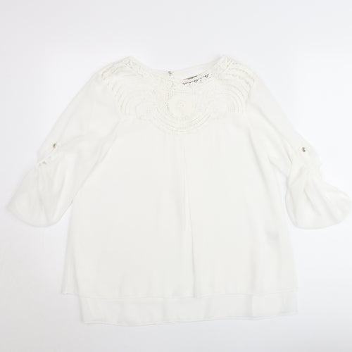 Pala D’Oro Women White Lace Chiffon Tunic Blouse Size L