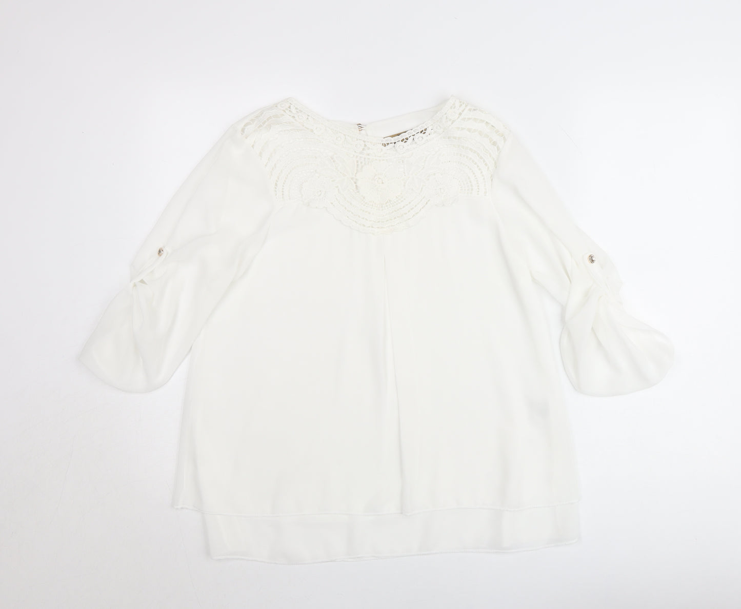 Pala D’Oro Women White Lace Chiffon Tunic Blouse Size L