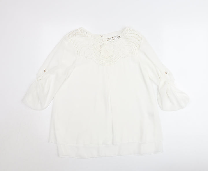 Pala D’Oro Women White Lace Chiffon Tunic Blouse Size L