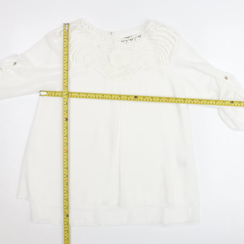Pala D’Oro Women White Lace Chiffon Tunic Blouse Size L