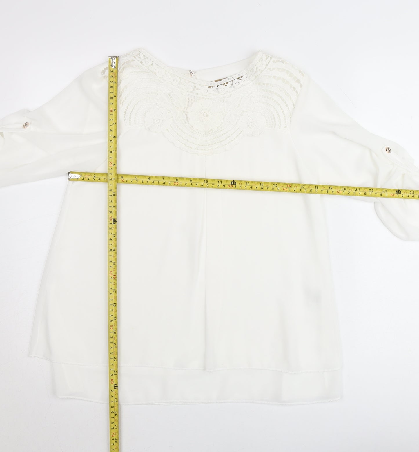 Pala D’Oro Women White Lace Chiffon Tunic Blouse Size L