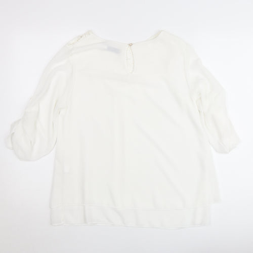 Pala D’Oro Women White Lace Chiffon Tunic Blouse Size L