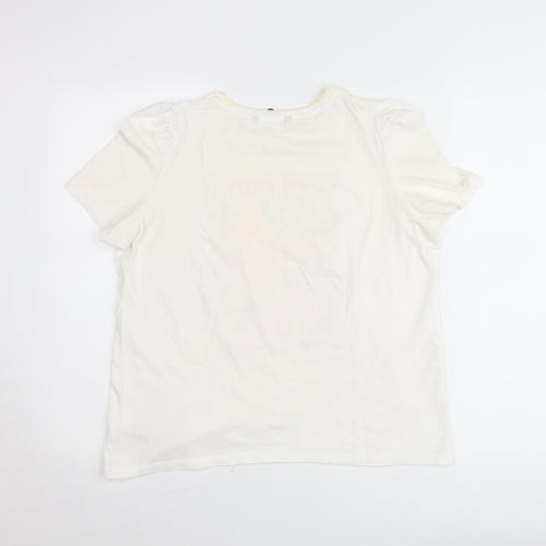 Dunnes Womens White Fruit Print Crew Neck Cotton T-Shirt Size 12