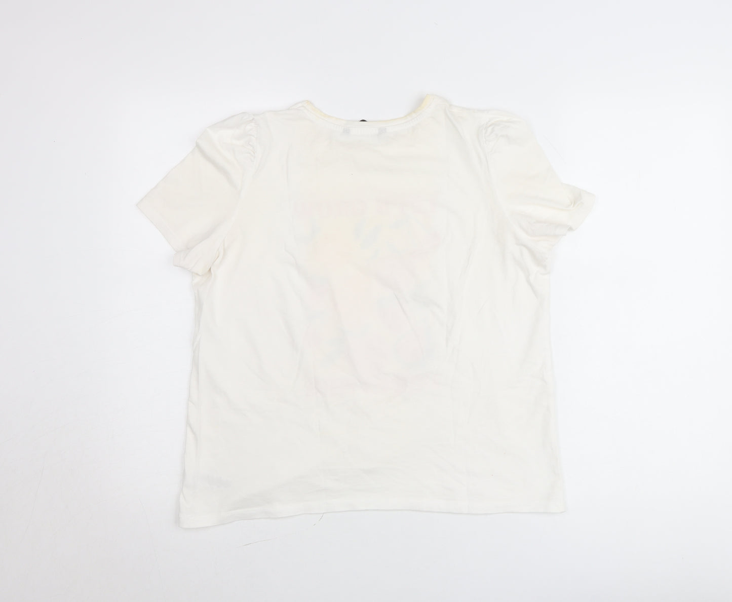 Dunnes Womens White Fruit Print Crew Neck Cotton T-Shirt Size 12