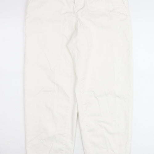 ZARA Women Ivory Tapered Cotton Stretch Jeans Size 8 Regular