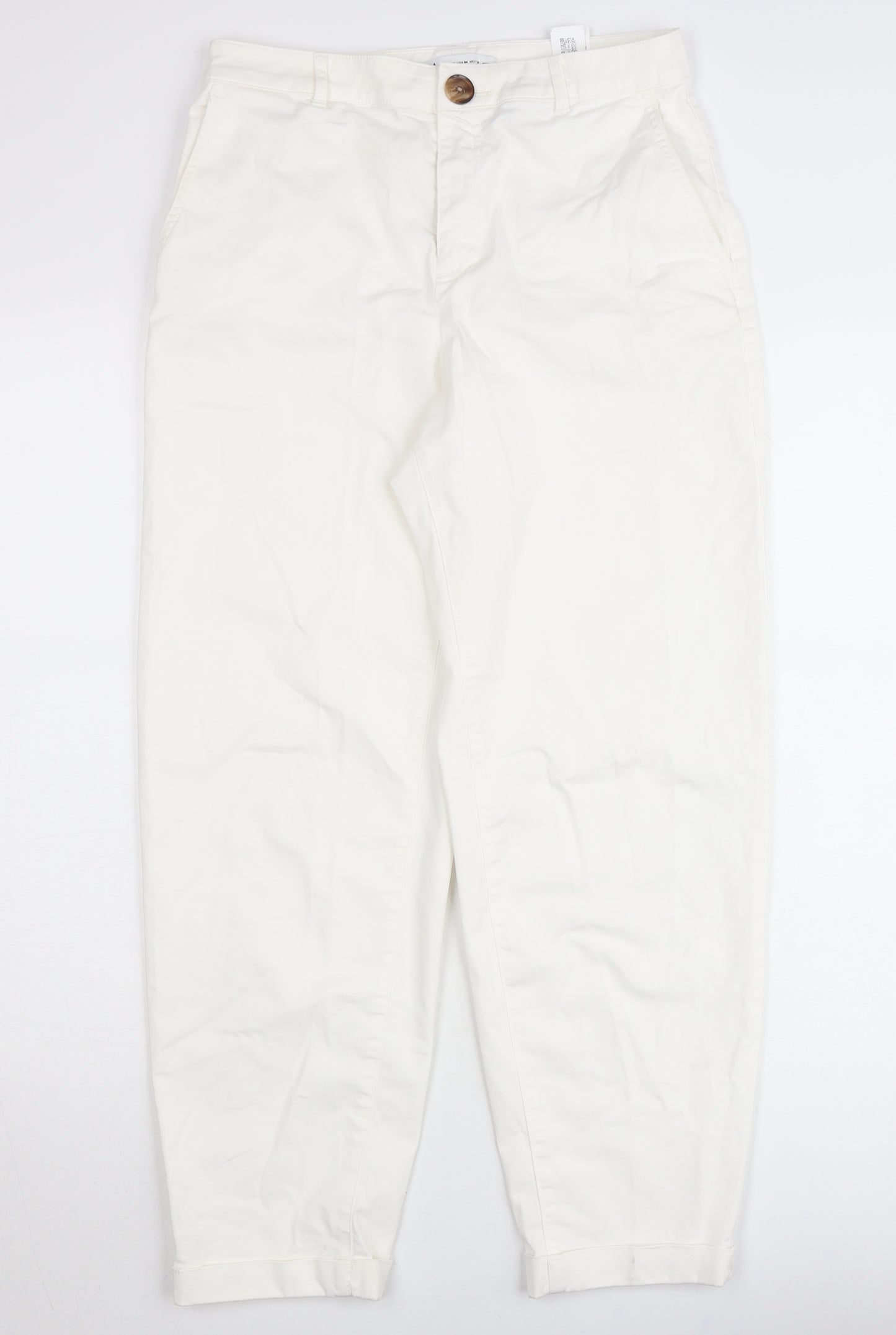 ZARA Women Ivory Tapered Cotton Stretch Jeans Size 8 Regular