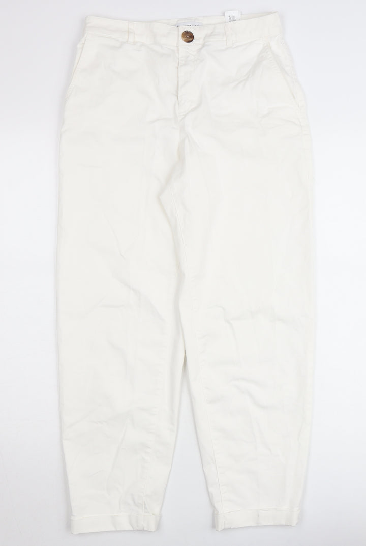 ZARA Women Ivory Tapered Cotton Stretch Jeans Size 8 Regular