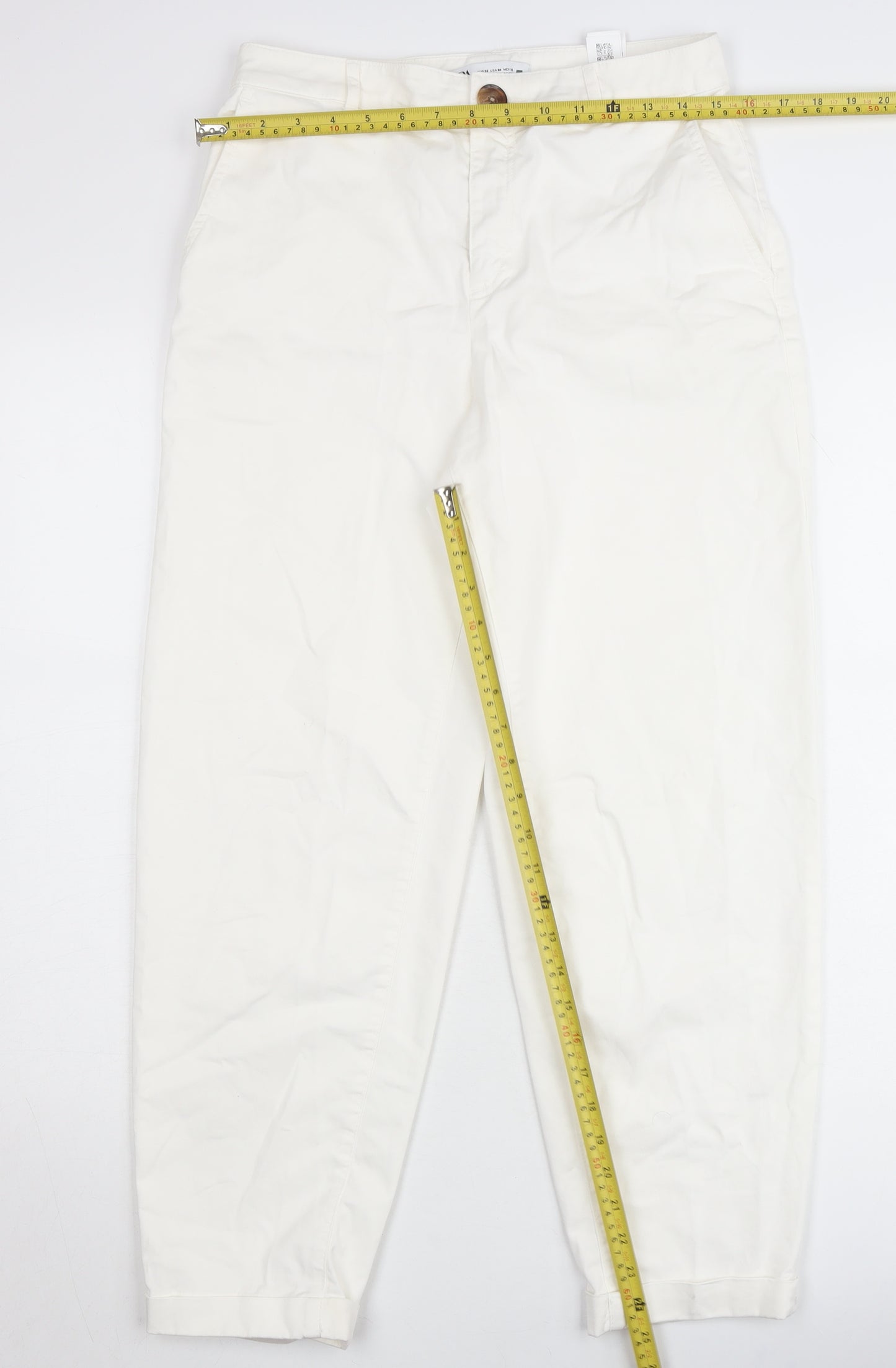 ZARA Women Ivory Tapered Cotton Stretch Jeans Size 8 Regular