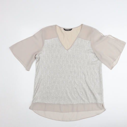 Dunnes Women Beige V-Neck Short Sleeve Chiffon Blouse Size 12