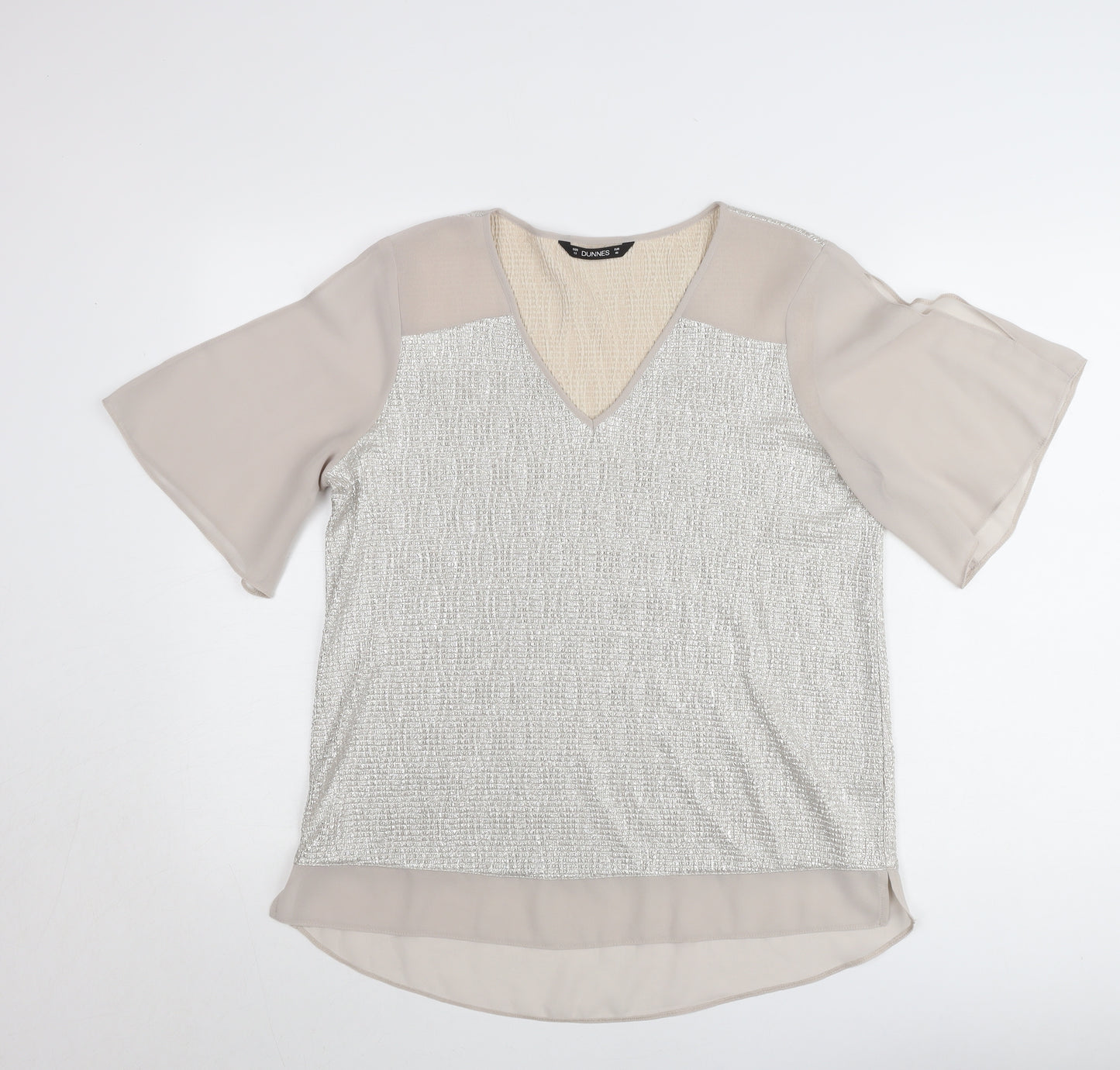 Dunnes Women Beige V-Neck Short Sleeve Chiffon Blouse Size 12