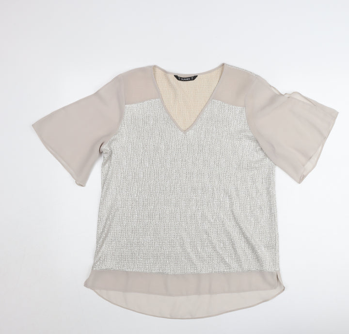 Dunnes Women Beige V-Neck Short Sleeve Chiffon Blouse Size 12