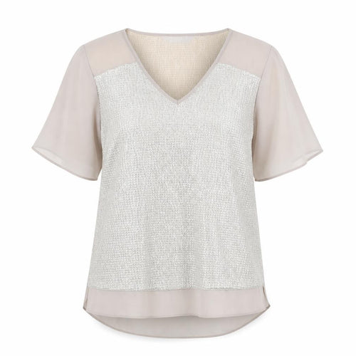 Dunnes Women Beige V-Neck Short Sleeve Chiffon Blouse Size 12