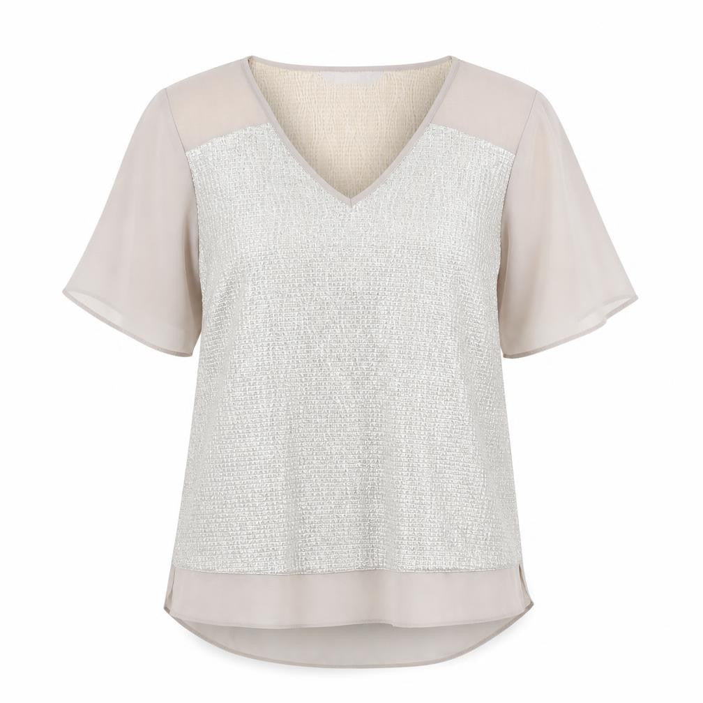 Dunnes Women Beige V-Neck Short Sleeve Chiffon Blouse Size 12