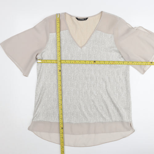 Dunnes Women Beige V-Neck Short Sleeve Chiffon Blouse Size 12