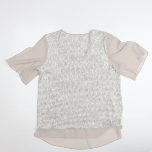 Dunnes Women Beige V-Neck Short Sleeve Chiffon Blouse Size 12