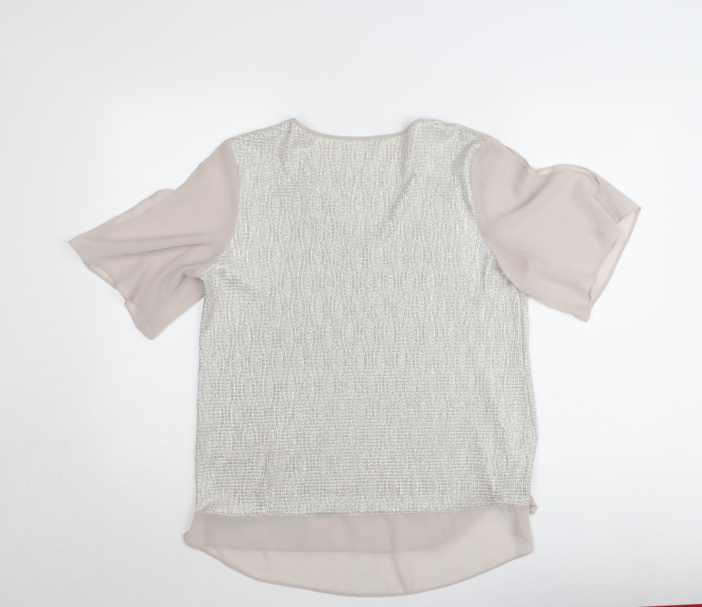 Dunnes Women Beige V-Neck Short Sleeve Chiffon Blouse Size 12