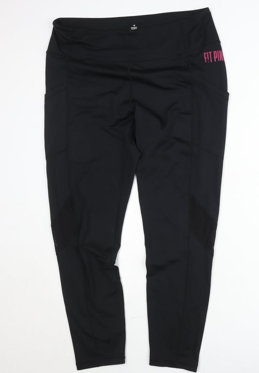Fit Pink Women's Black Size 18 High Rise Ankle Gym Leggings