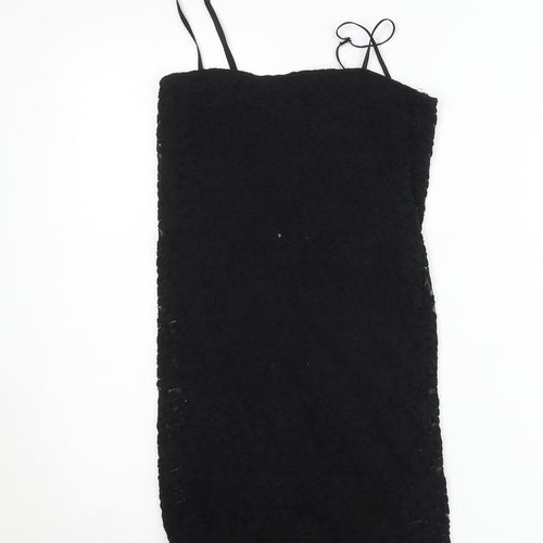 Zara Women Black Lace Bodycon Dress Size 12 Sleeveless Knee Length