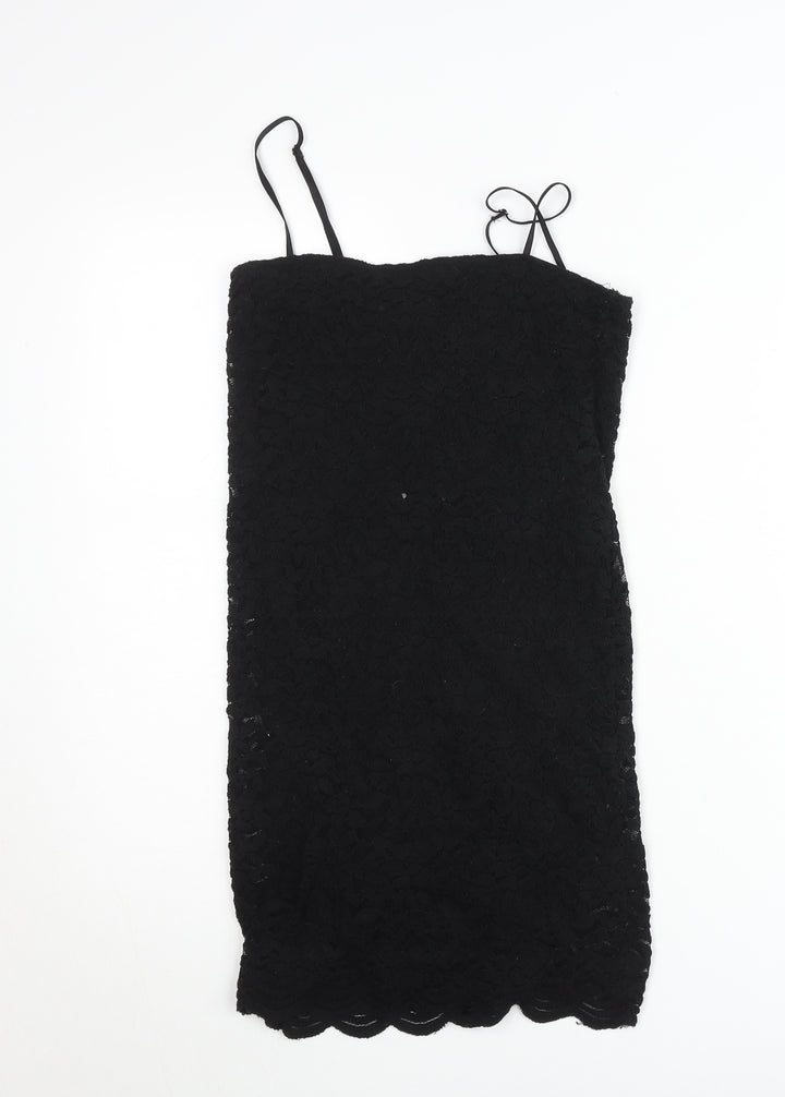 Zara Women Black Lace Bodycon Dress Size 12 Sleeveless Knee Length