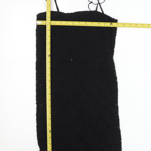 Zara Women Black Lace Bodycon Dress Size 12 Sleeveless Knee Length