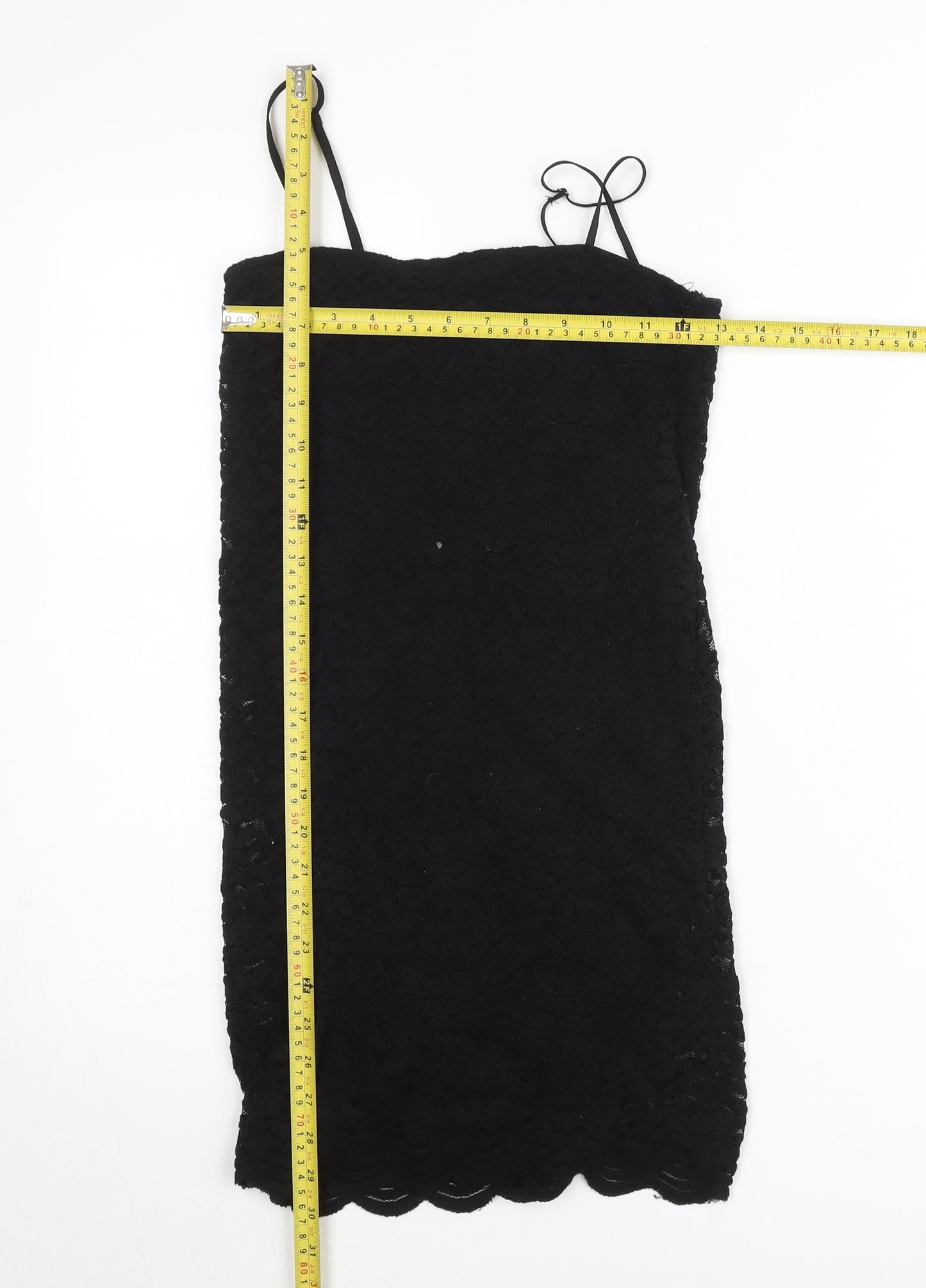 Zara Women Black Lace Bodycon Dress Size 12 Sleeveless Knee Length
