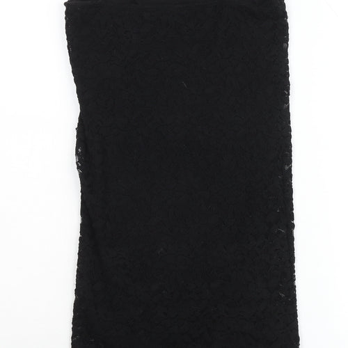 Zara Women Black Lace Bodycon Dress Size 12 Sleeveless Knee Length