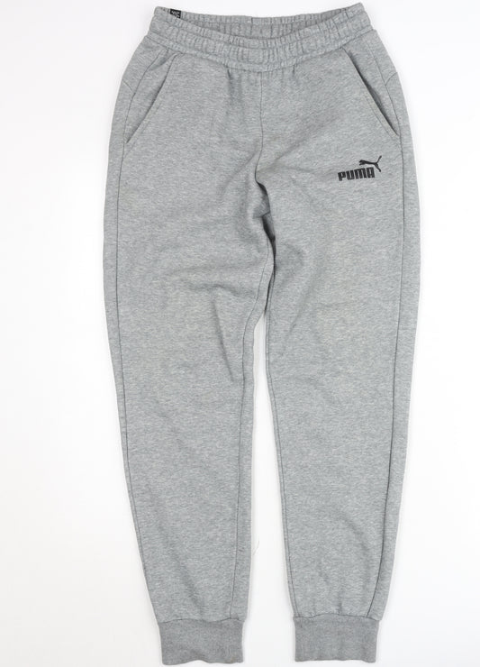 Puma Men Grey Small Jogger Trousers Fleece Elastic Waist