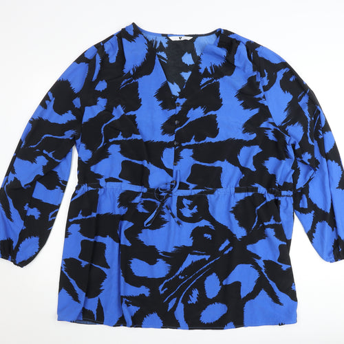 Very Women's Blue Animal Print Tunic Blouse Size 12
