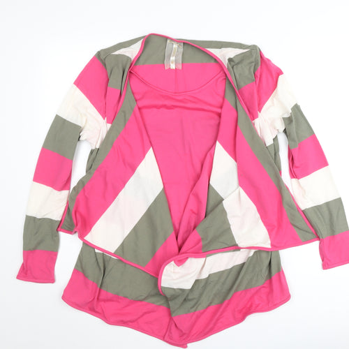 Paco Collection Women’s Pink Striped Long Sleeve Open Cardigan L