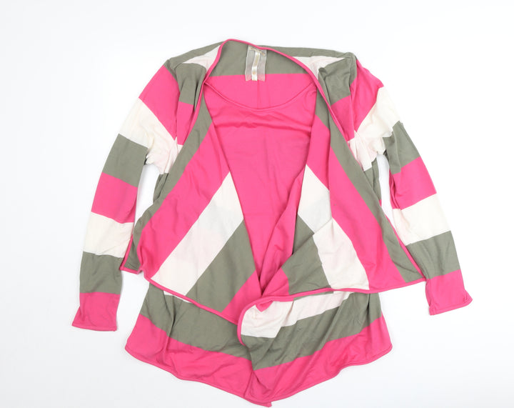 Paco Collection Women’s Pink Striped Long Sleeve Open Cardigan L