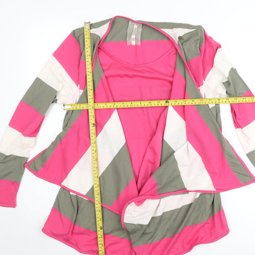 Paco Collection Women’s Pink Striped Long Sleeve Open Cardigan L