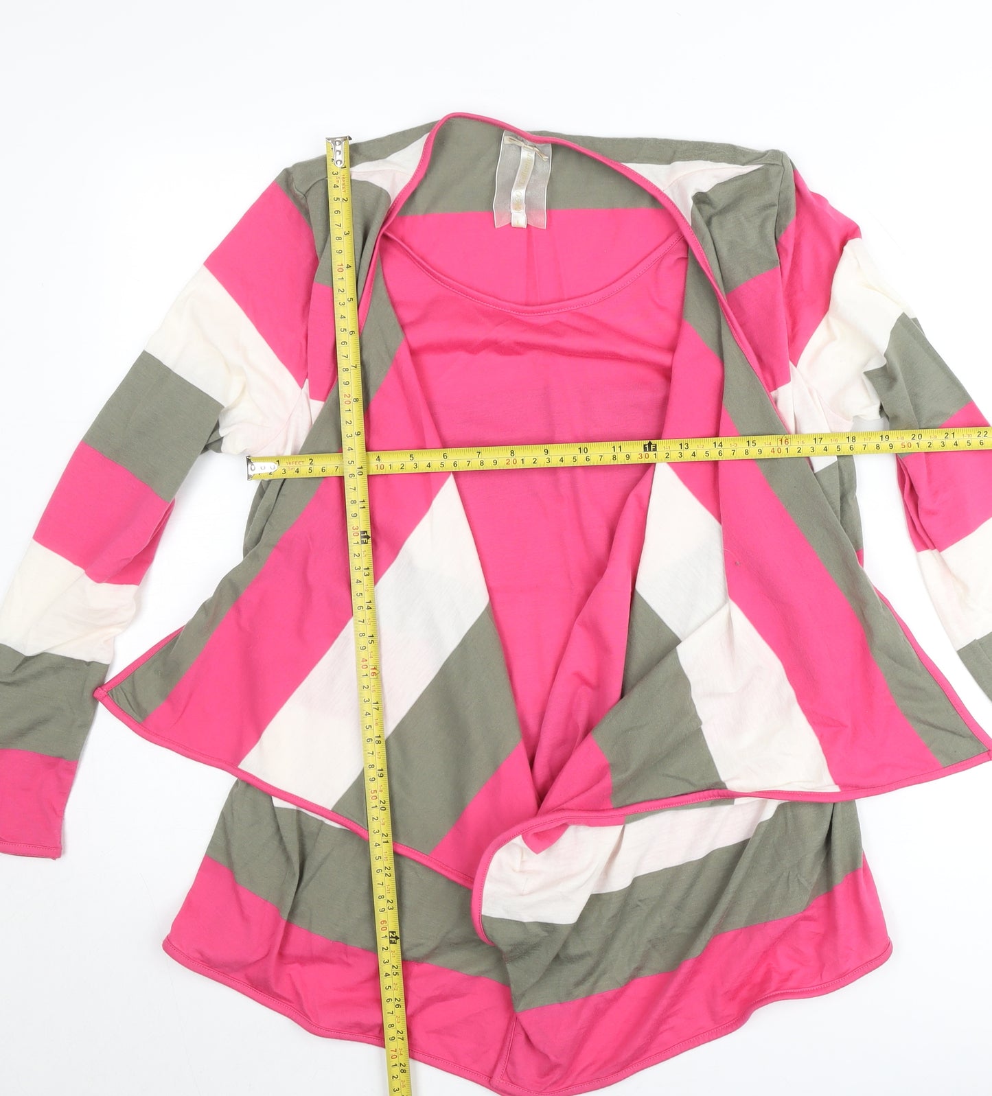 Paco Collection Women’s Pink Striped Long Sleeve Open Cardigan L