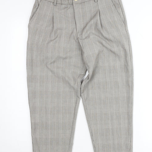 Jack & Jones Men’s Grey Check Chino Trousers Size M Regular Fit