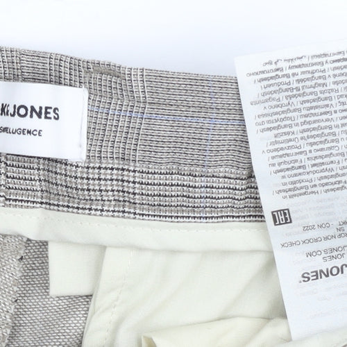 Jack & Jones Men’s Grey Check Chino Trousers Size M Regular Fit