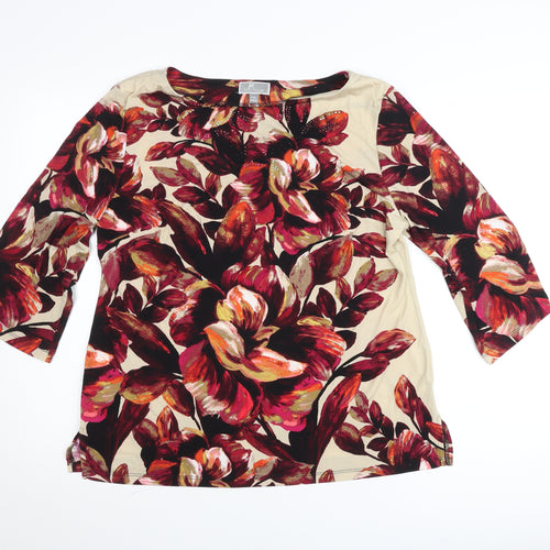 JM Collection Petite Women's Beige Floral 3/4 Sleeve Tunic Blouse XL