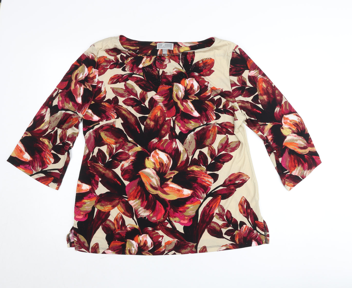 JM Collection Petite Women's Beige Floral 3/4 Sleeve Tunic Blouse XL
