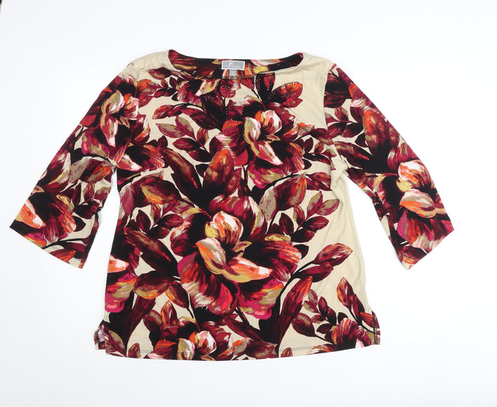 JM Collection Petite Women's Beige Floral 3/4 Sleeve Tunic Blouse XL