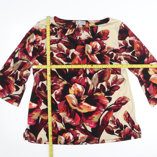 JM Collection Petite Women's Beige Floral 3/4 Sleeve Tunic Blouse XL