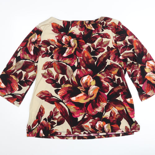 JM Collection Petite Women's Beige Floral 3/4 Sleeve Tunic Blouse XL