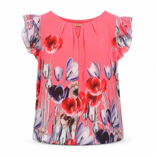 Pala D’Oro Women’s Pink Floral Chiffon Tunic Blouse Size L