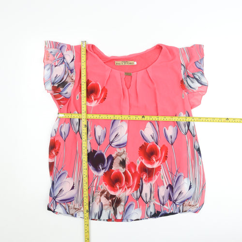 Pala D’Oro Women’s Pink Floral Chiffon Tunic Blouse Size L