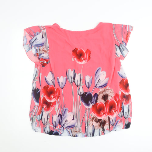 Pala D’Oro Women’s Pink Floral Chiffon Tunic Blouse Size L
