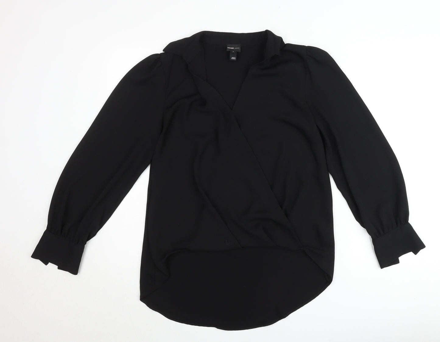 River Island Women Black Wrap Blouse Size 12 Long Sleeve