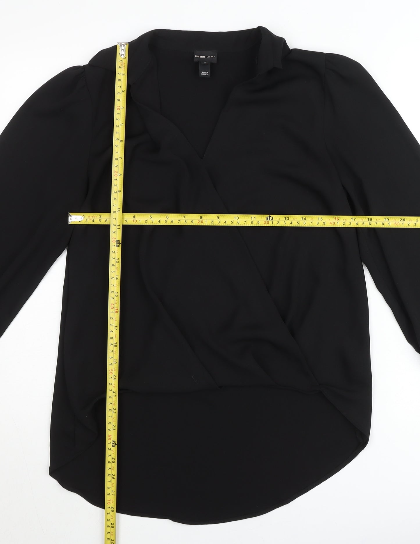 River Island Women Black Wrap Blouse Size 12 Long Sleeve