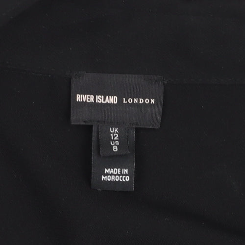 River Island Women Black Wrap Blouse Size 12 Long Sleeve