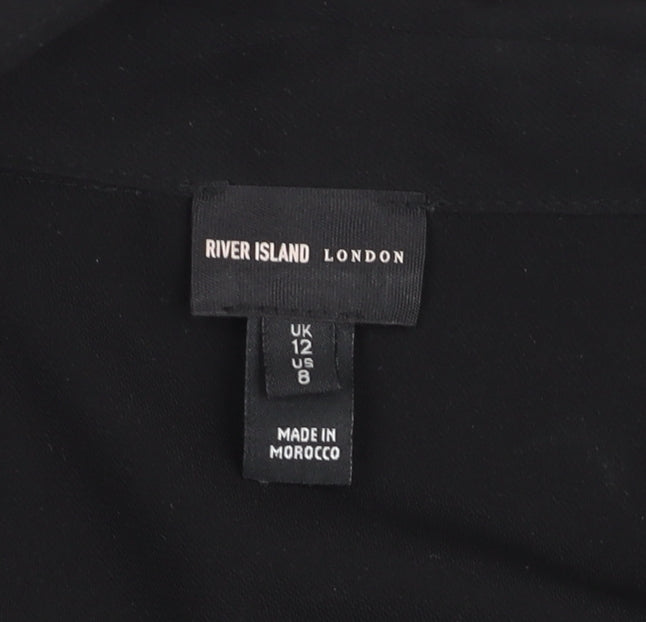River Island Women Black Wrap Blouse Size 12 Long Sleeve