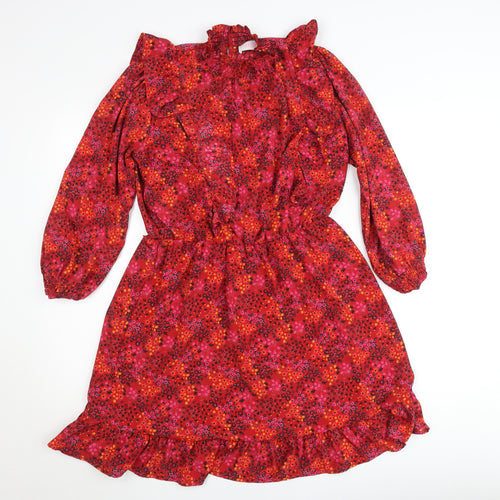 Savida Womens Red Floral A-Line Short Dress Size 12