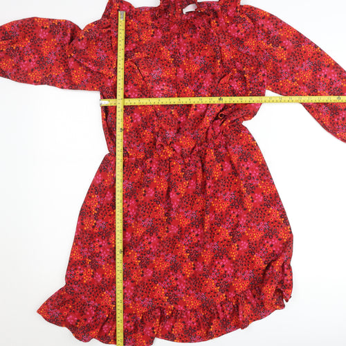 Savida Womens Red Floral A-Line Short Dress Size 12